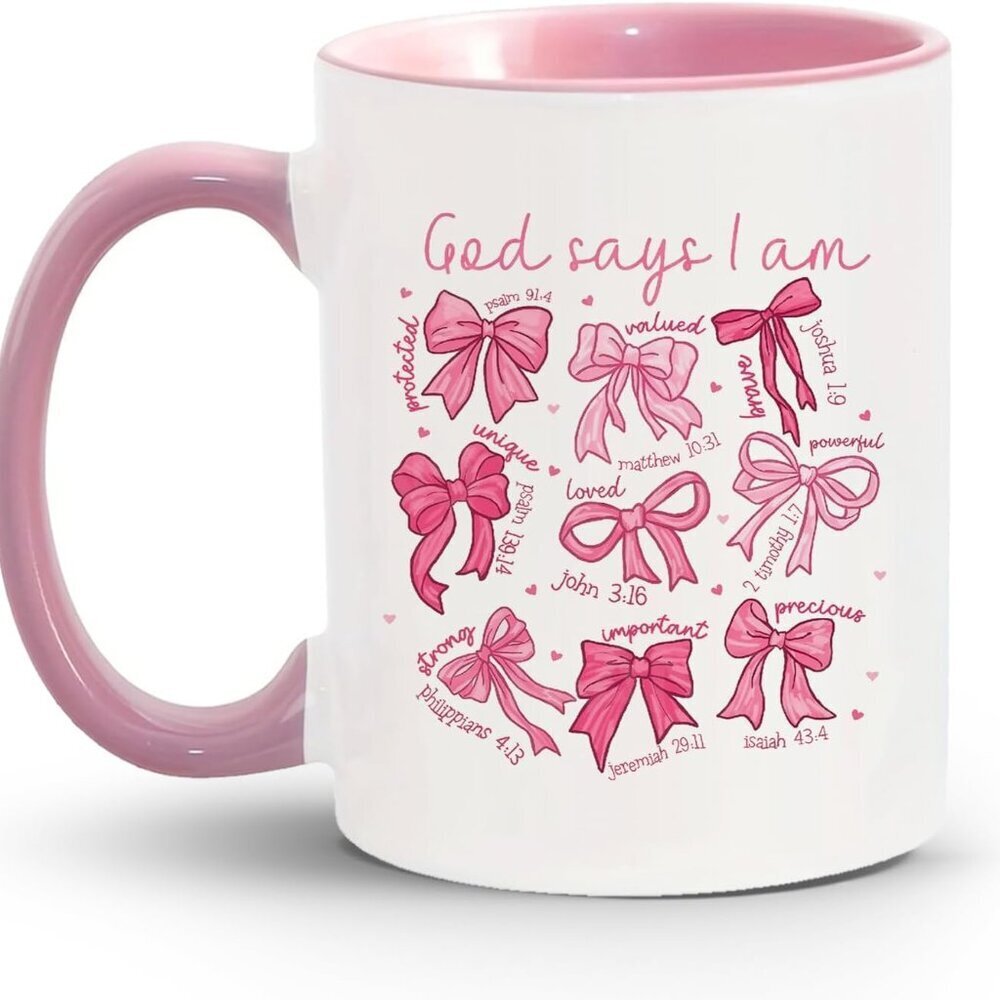 Pink Ceramic Coffee Mug 11oz Inspirational Christian Gift for Women